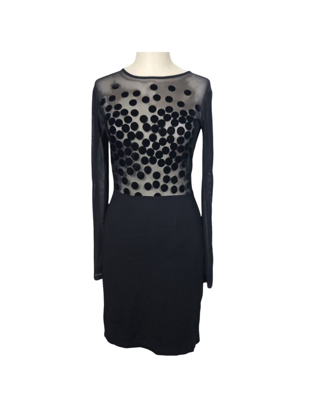 Mango Suit Black Mesh Polka Dot Long Sleeve Dress S